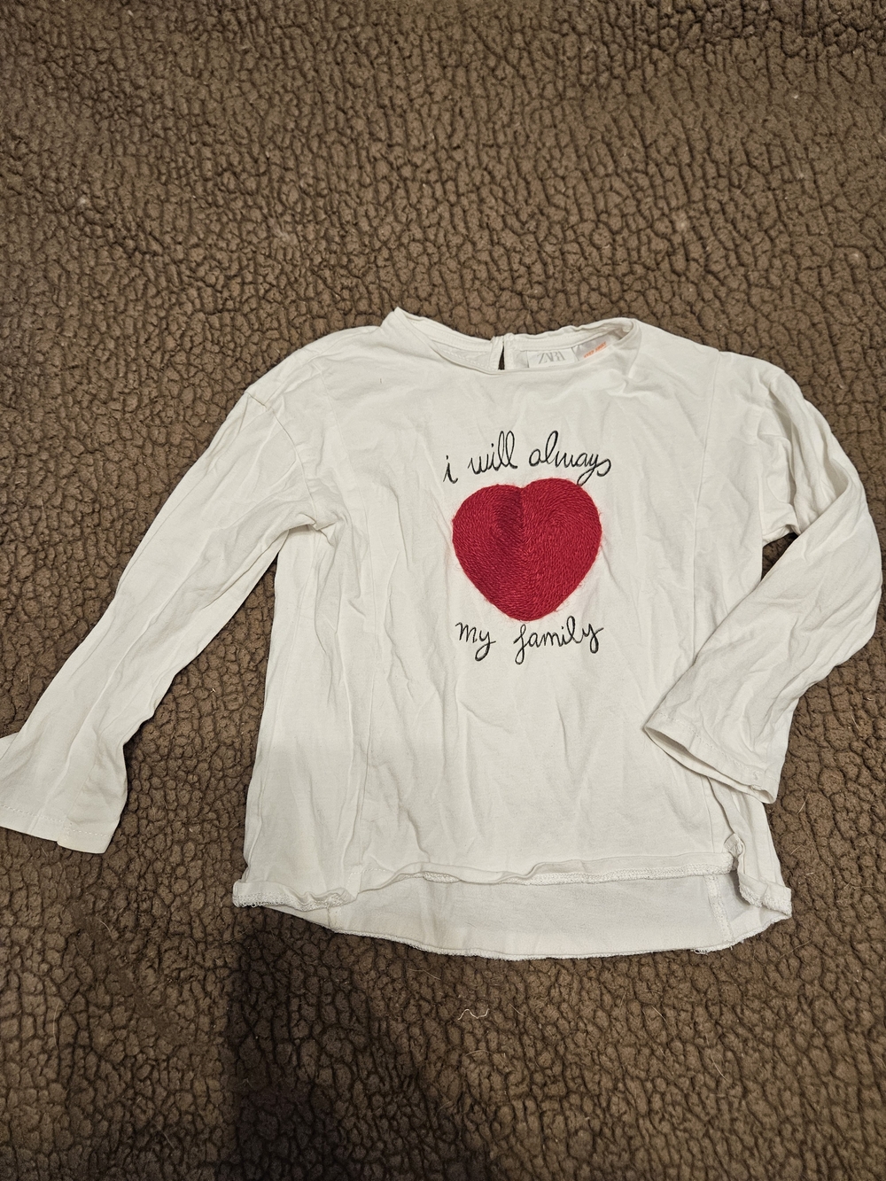 White Long Sleeve Kids Tee with Red Heart Graphic